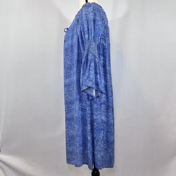 Luxology boho shift puff bell sleeve rayon polyester blue women dress sz 8 - Picture 5 of 11